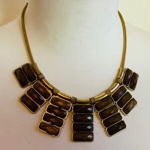 Vintage gold and honey brown tone bib adjustable necklace / choker